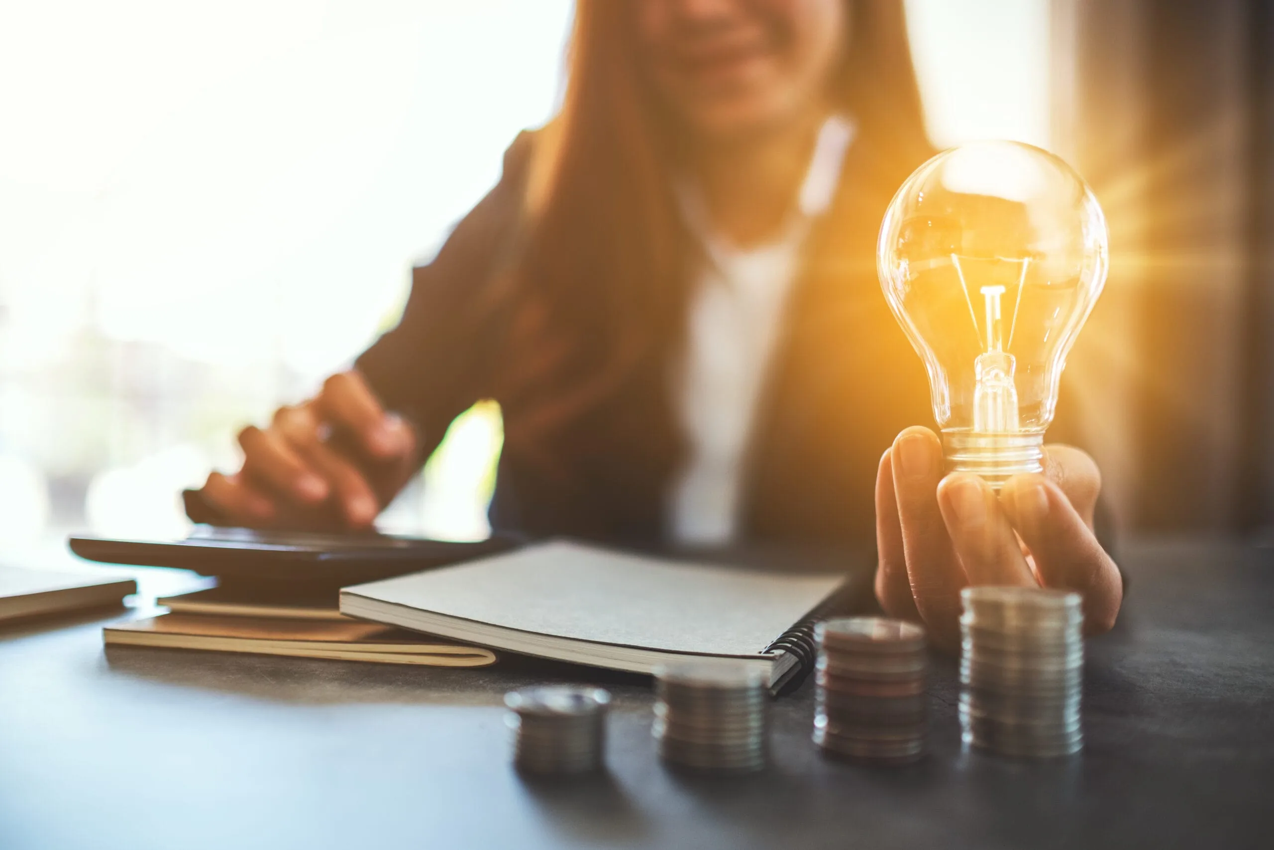 Lightbulb and calculator